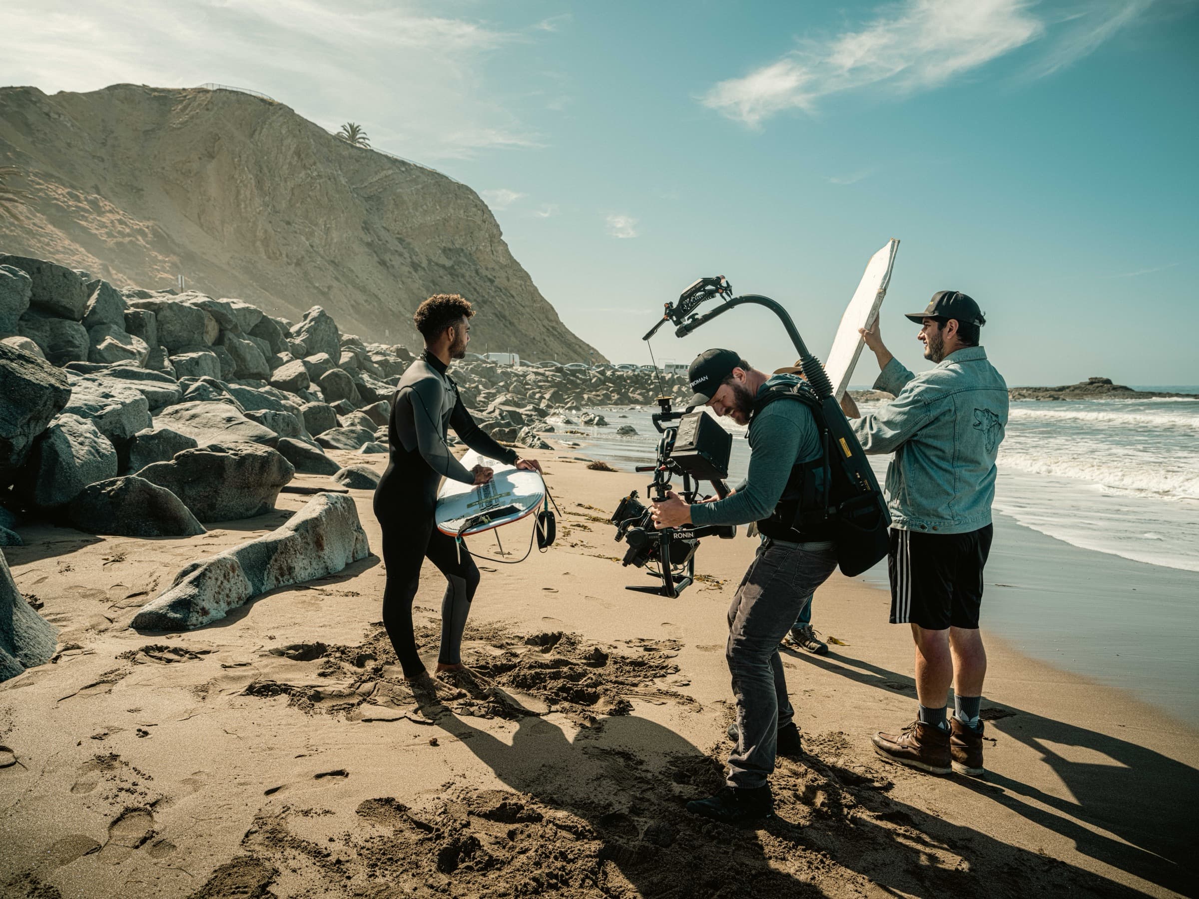 Crew filming the Toyota campaign on the beach