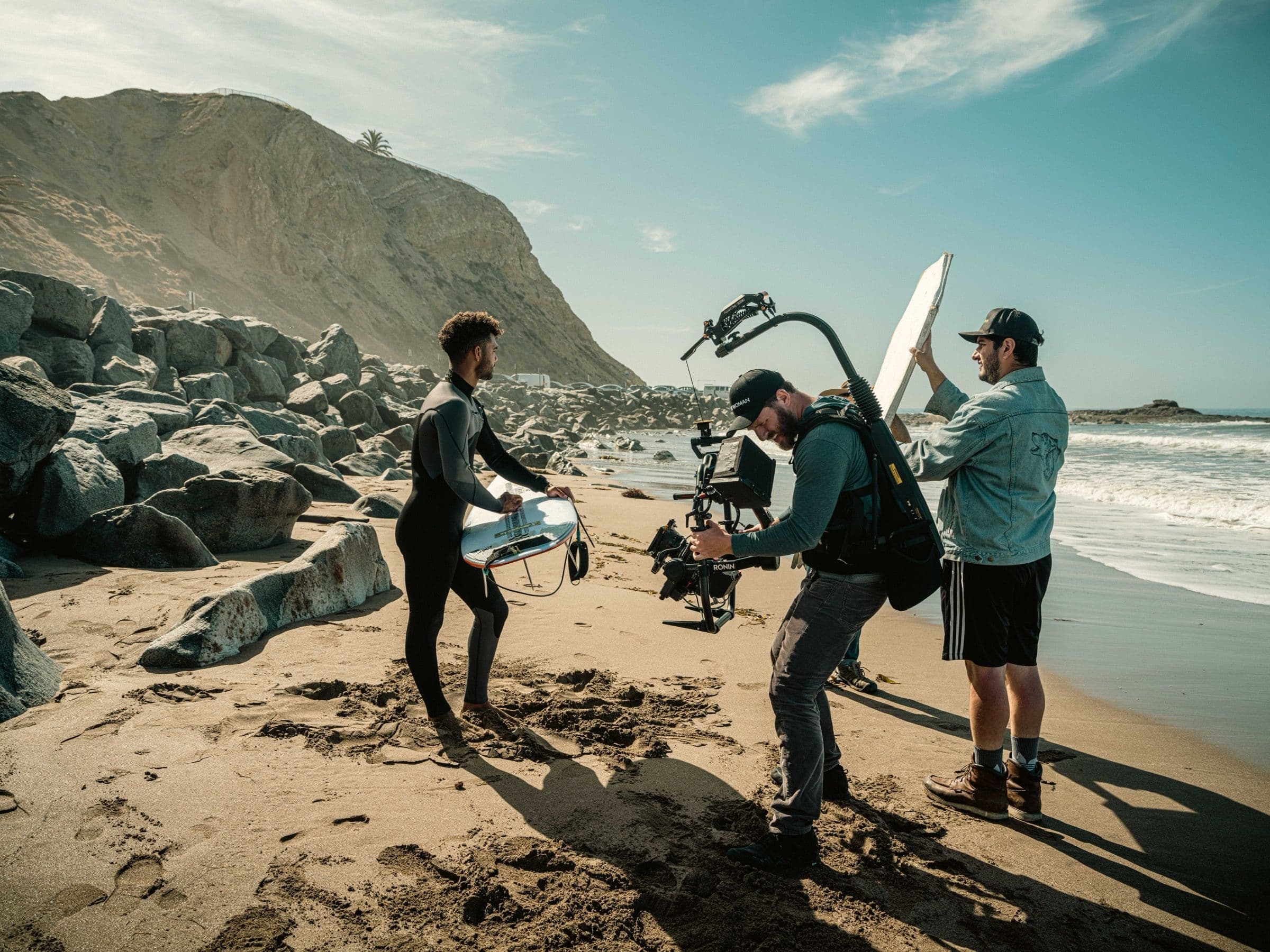 Crew filming the Toyota campaign on the beach
